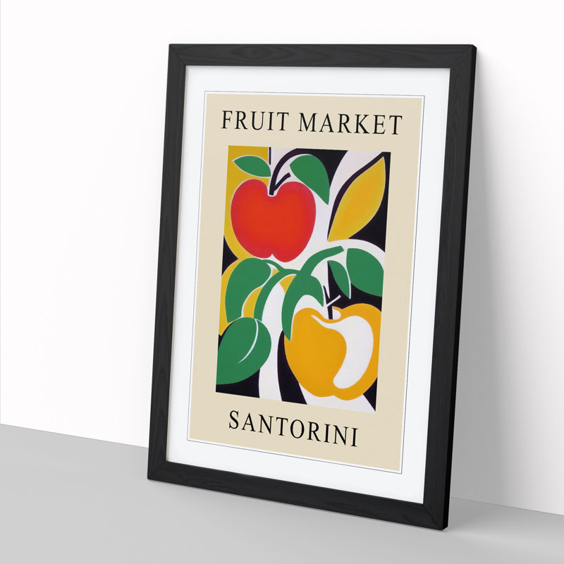 Santorini Fruit Market Exhibition Apple - Single Picture Frame Print on Wood, 34cm H x 25cm W x 2cm D