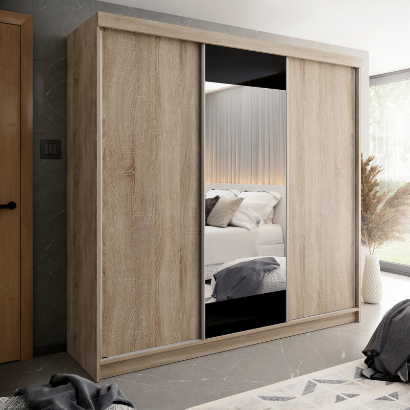 Modern large Wardrobe with Mirror , Brown/Black