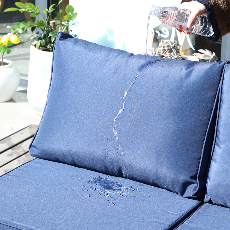 7 Piece Modular Patio Conversation Sets, Sectional Seating Group with Cushions, Bleu, Brun