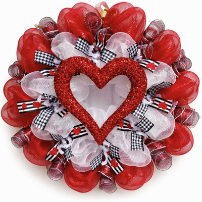 Valentines Day Wreath with Glittering Red Heart
