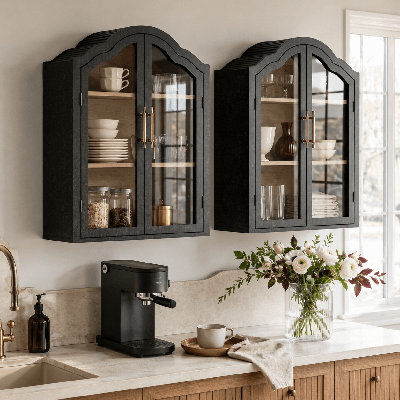 Armoire de salle de bain murale arquée avec portes en verre et tablette réglable, armoire de rangement au-dessus de la toilette, armoire murale pour la cuisine, la salle de lavage et le salon, bibliothèque murale