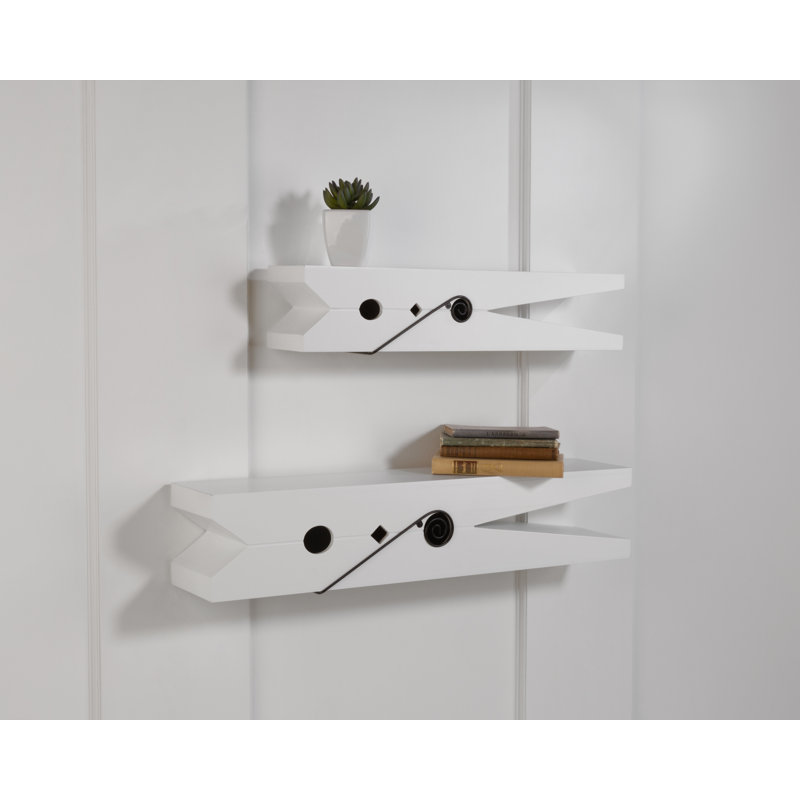 Tablettes flottantes en bois massif Cox, Blanc