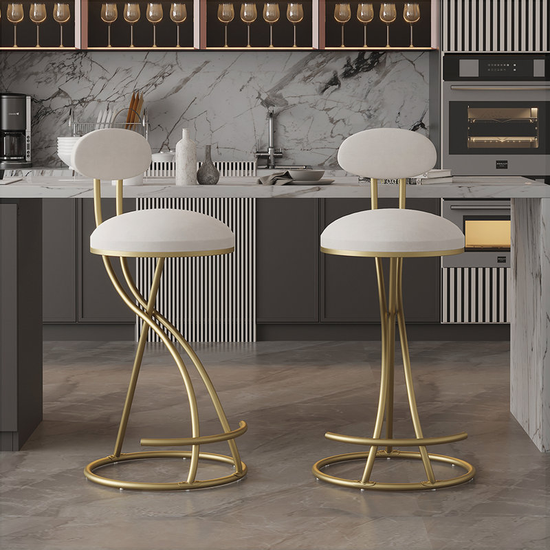 Sturgis Upholstered Counter Stool with Metal Frame, White, Gold