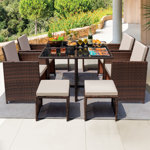 Angelos 8 - Person Wicker Patio Dining Set with Rectangular Table , Cushions Included