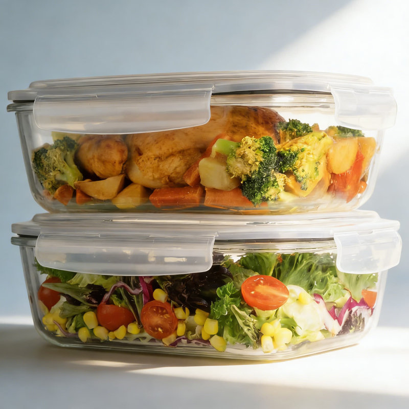 Grands contenants en verre pour aliments avec couvercles hermétiques - Paquet de 2 contenants de préparation de repas 76,4 oz pour four, micro-ondes, congélateur et lave-vaisselle, étanches et empilables