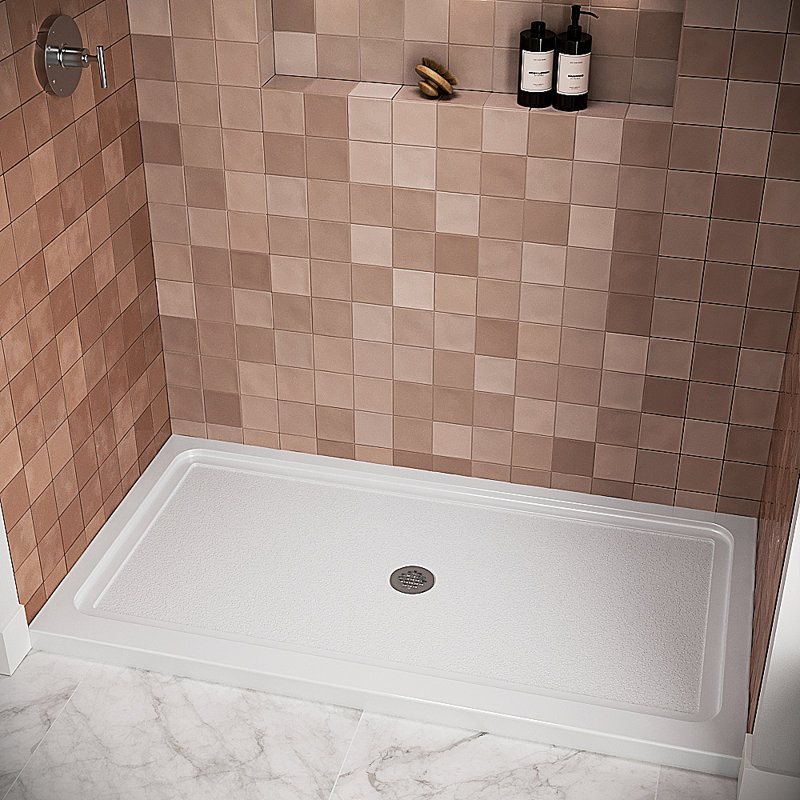 60 in. x 32 in. Alcove Acrylic Shower Base in Glossy White With Center Drain, Drain Included, Glossy White