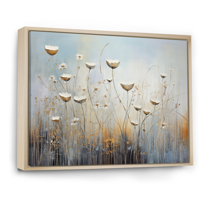 Beige Wildflowers Breeze IV sur toile, Cadre naturel flottant, H 16 po x l 32 po x P 1 po