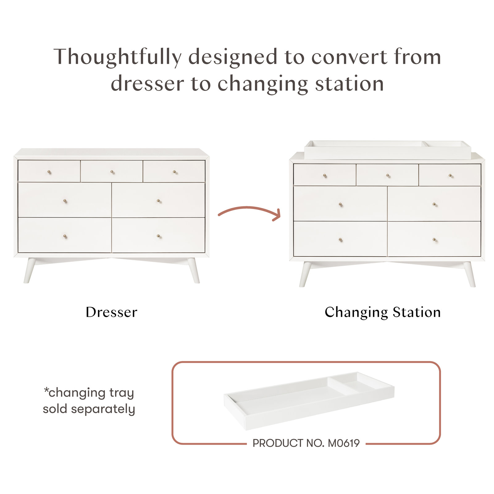 Palma 7 Drawer 53" W Double Dresser, Warm White