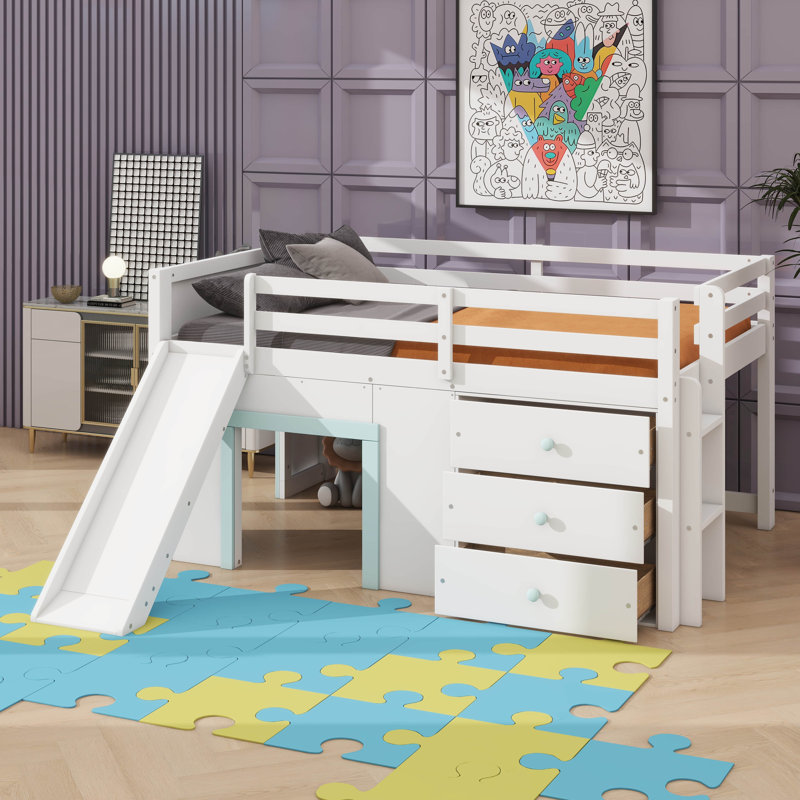 Lit mezzanine double avec rangement, Blanc