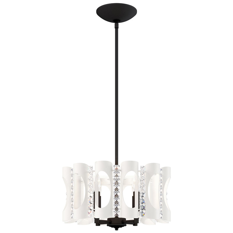 Twilight 4 Light 18in x 8.5in Pendant in White with Clear Optic Crystals, 4 Lights, 157" H x 18" W x 18" D