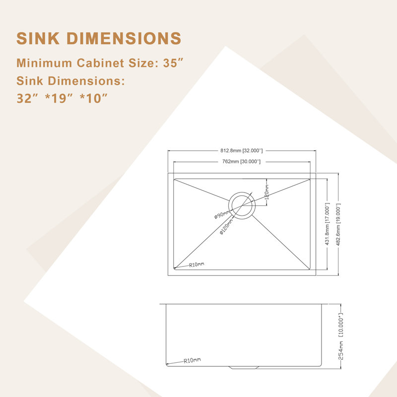32'' L Single Bowl Ceramic Kitchen Sink