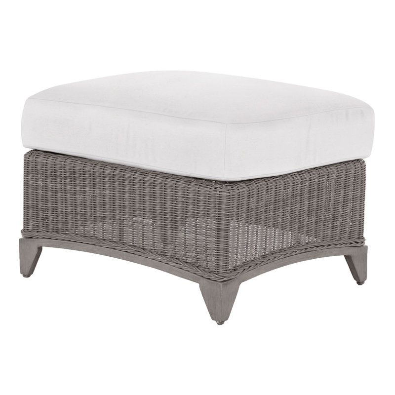Astoria Outdoor Ottoman with Cushion, No Welt, Linen Snow, Oyster
