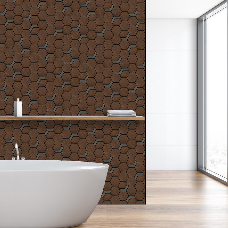 Native Rock 3.5" X 3.5" Porcelain Metal Look Tile Hexagon Mosaic Sheet, Bronze Iron