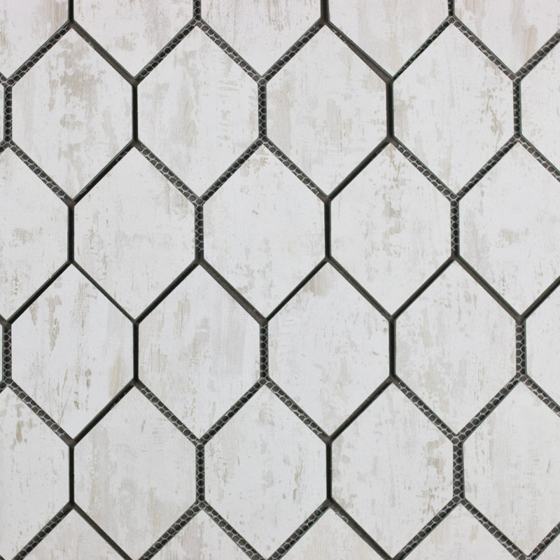 Tuscan Design 4" x 5" Glass Honeycomb Mosaic Wall Tile, Birchwood White, White, Gray
