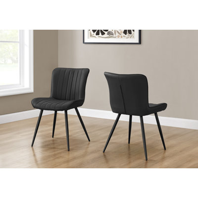 Dining Chair, 33" Height, Dining Room, Kitchen, Upholstered, Side, Set Of 2, Black Leather Look, Black Metal, Contemporary, Modern