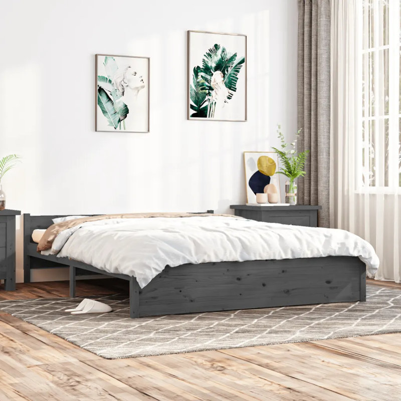 Bed Frame Solid Wood, Black, Double (4'6)