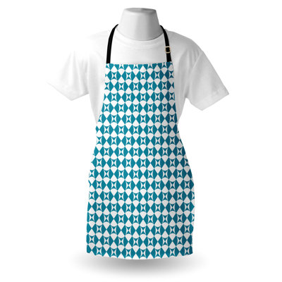 Corrigan Studio® Crazy Art Apron Unisex Diagonal Circles Squares Adult Size Sea Blue and White