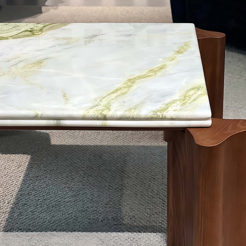 Modern Light Green Marble Coffee Table, 13.8" H x 35.4" L x 35.4" W