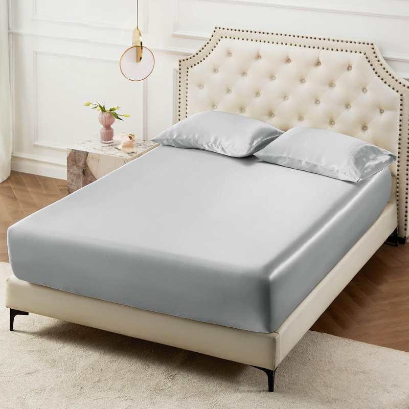 Bedsure Sateen Fitted Sheet GentleSoft™️, Queen Fitted Sheet, Silver Gray