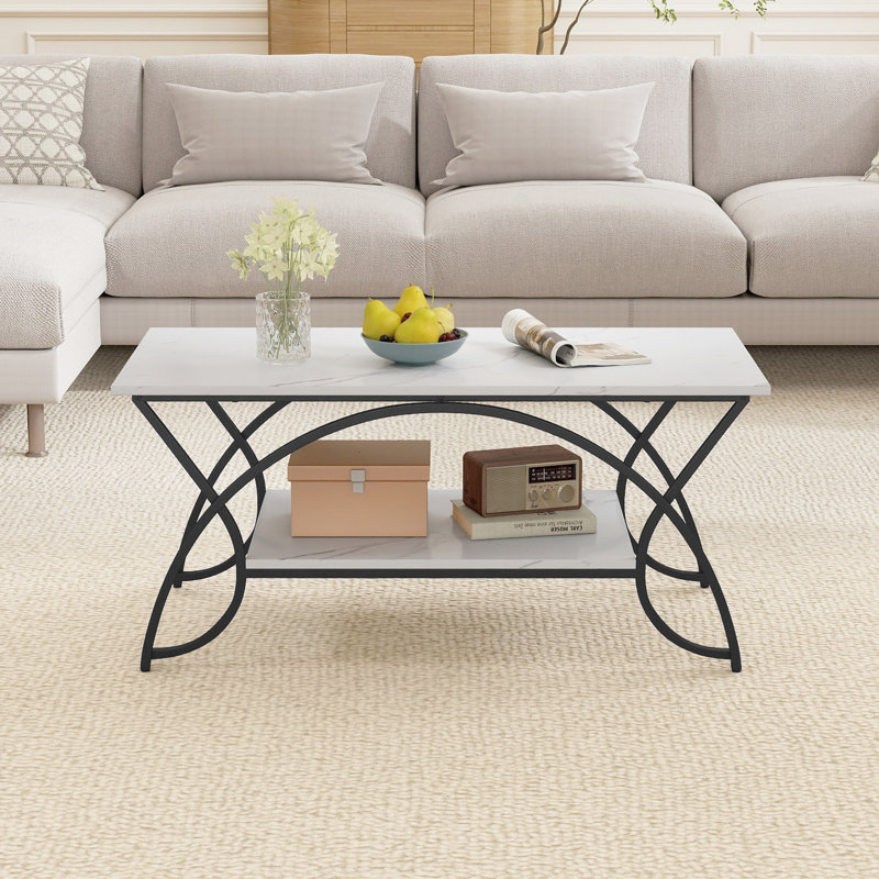 Coffee Table with Storage, White, Marble