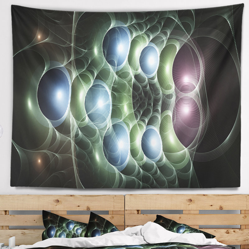 Tapisserie artful des cercles abstract blue light, H 32 po x l 39 po
