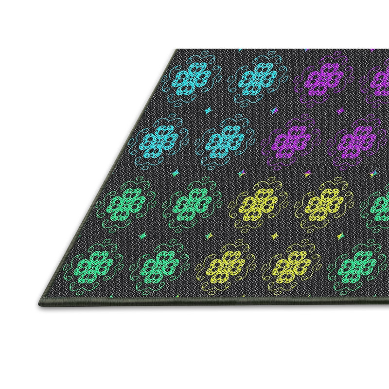 Rose floral/vert/Tapis décoratif noir, Rectangle 8 pi x 12 pi