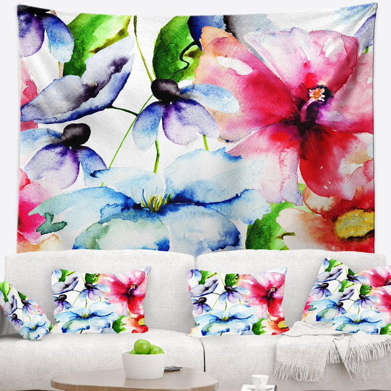 Tapisserie d'aquarelle de fleurs partout Floral, H 50 po x l 60 po
