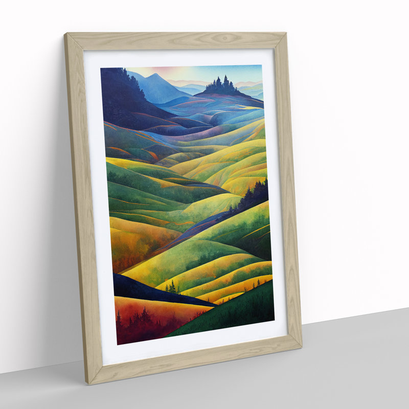 Meadow Landscape Watercolour No.3 - Framed Print, 34cm H x 25cm W x 2cm D, Oak