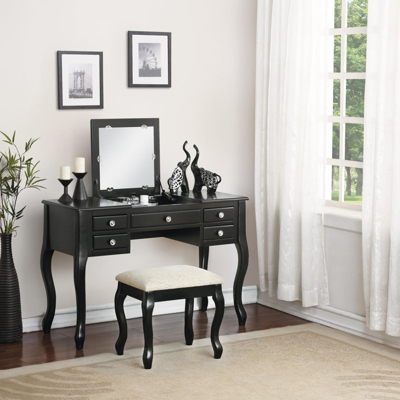 Classic Vanity Set w Stool, Black