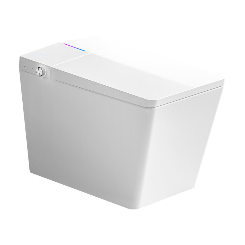 Bathroom Square Smart Toilet With Placed Tank - Remote Managed, Auto Flushing, Heated Seat, Led Display, User Adjustable Choices, White Finish High Embedded Control, Automatic Flush, Warm Memory, Hue
