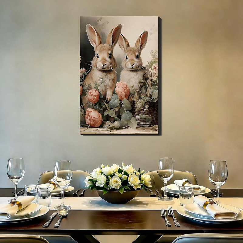 Wall Art Framed Rabbit Canvas Prints Picture For Fireplac,Hallway, Farmhouse Spring., 30 cm H x 20 cm W