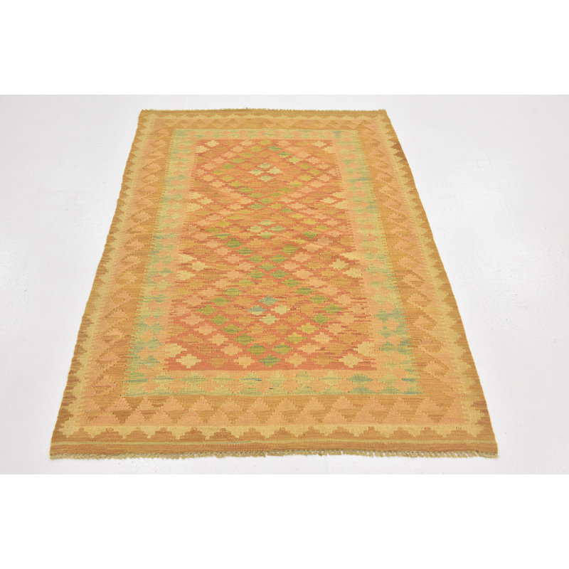Tapis en laine orange 3 pi 3 po x 5 pi 2 po one-of-kind à la main noué la new age Elland