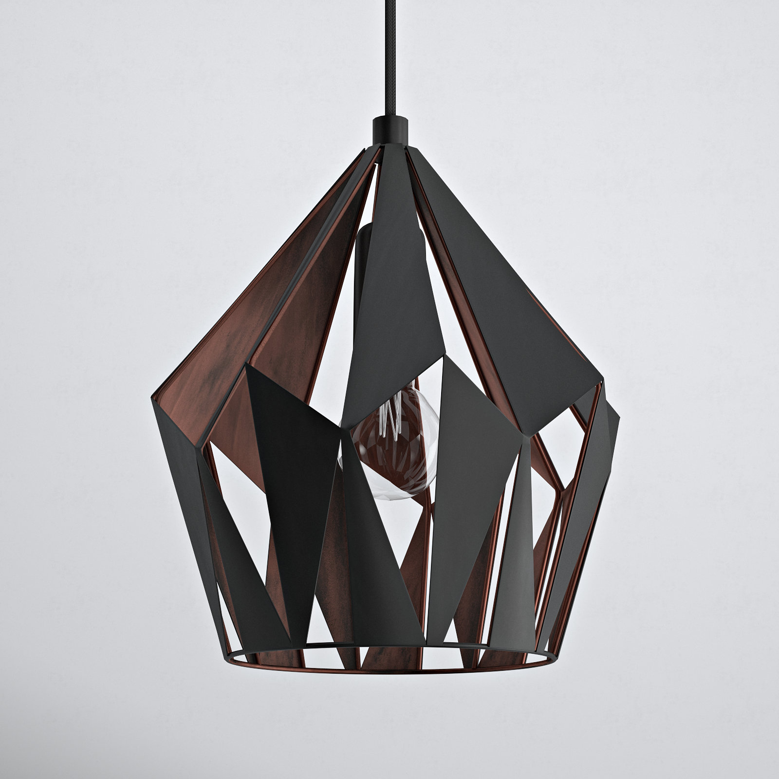 Hendry Single Light Metal Pendant, Black/Copper, 72" H x 12.25" W x 12.25" D