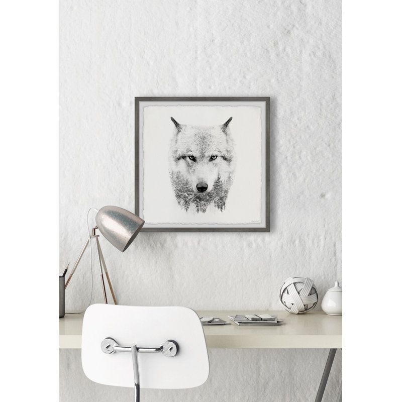 Loup blanc - photographie avec cadre photo, H 24 po x l 24 po x 1,5 po