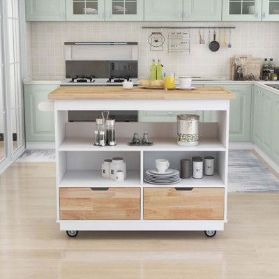 Îlot de cuisine mobile avec chariot de cuisine, chariot de cuisine avec 2 tiroirs, armoire de table