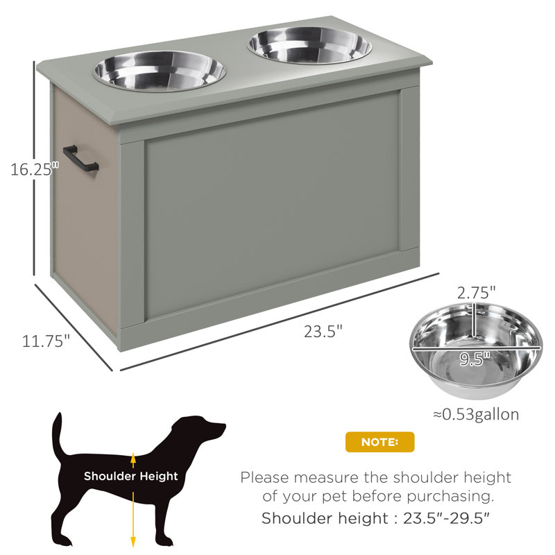 Station de rangement pour animaux surélevée avec 2 bols en acier inoxydable pour grands chiens, gris, Gris