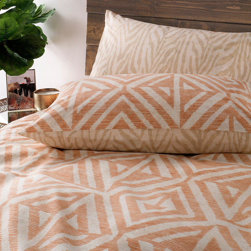 Geometric Shapes Duvet Cover Set with Pillowcases, Terracotta, King Duvet Cover + 2 Standard Pillowcases