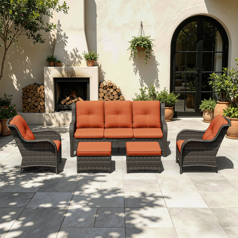 Anahit 5-Piece Outdoor Sofa Seating Group with Cushions, Orange