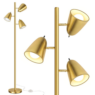 Lampe sur pied arbre avec 3 ampoules, lampes sur pied pour le bureau de la chambre à coucher, lampes de lecture avec 3 bras réglables, or brossé