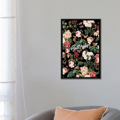 Fleurs et papillons, impression sur toile tendue