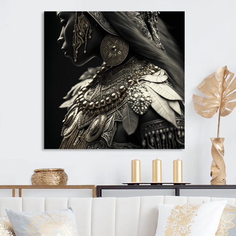 Décoration murale jeune femme avec accessoires bohémiens II - Boho, H 16 po x l 16 po x P 1 po