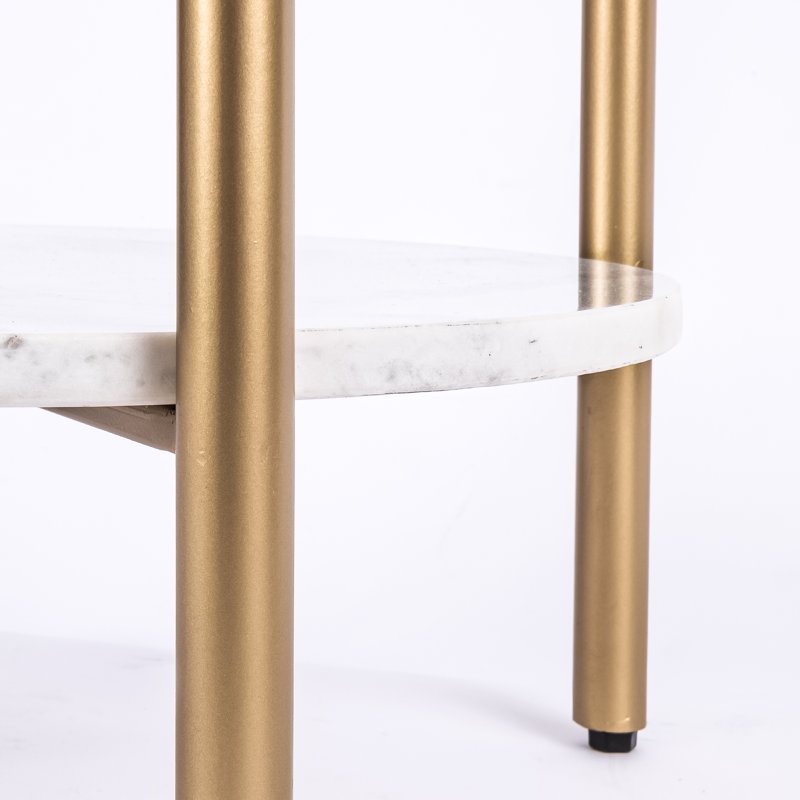 Table de bout avec rangement en marbre et verre Ansted, Or, Blanc