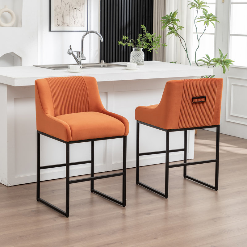Tabouret de comptoir rembourré Charney, Orange