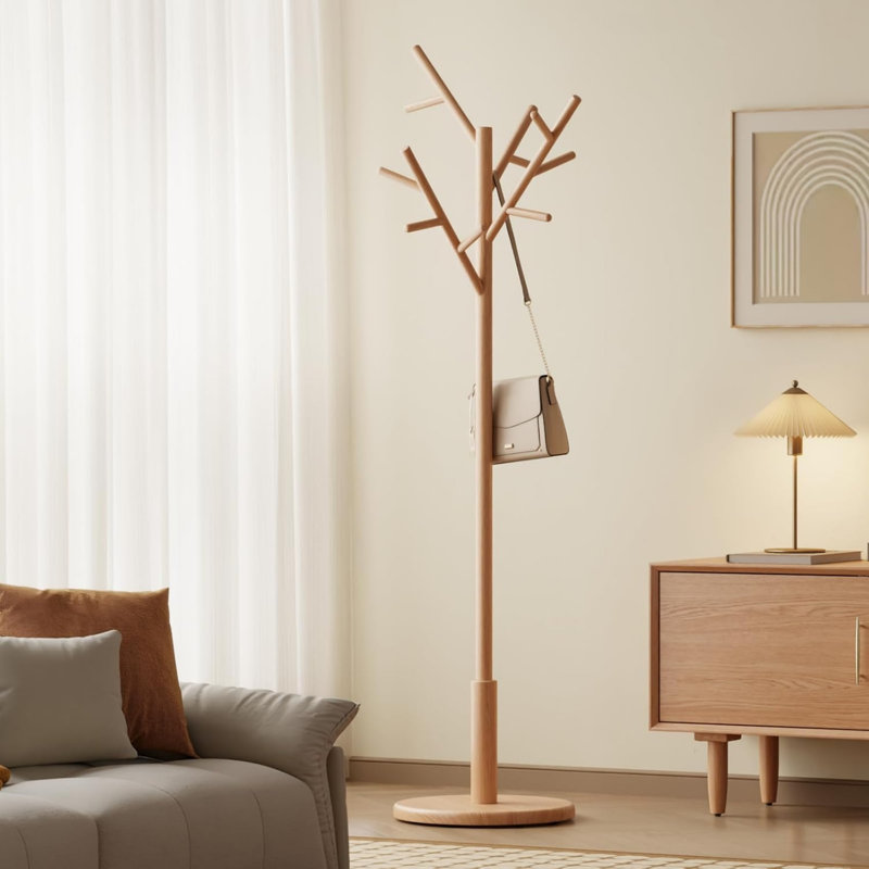 Solid Wood Freestanding 12 - Hook Coat Rack, Beige
