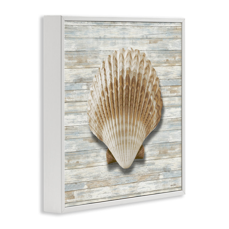 «Clam Shell» sur giclée encadrée, design par Amber Sterling, H 12 po x l 12 po, Estampe numérique encadrée blanc bord de mer