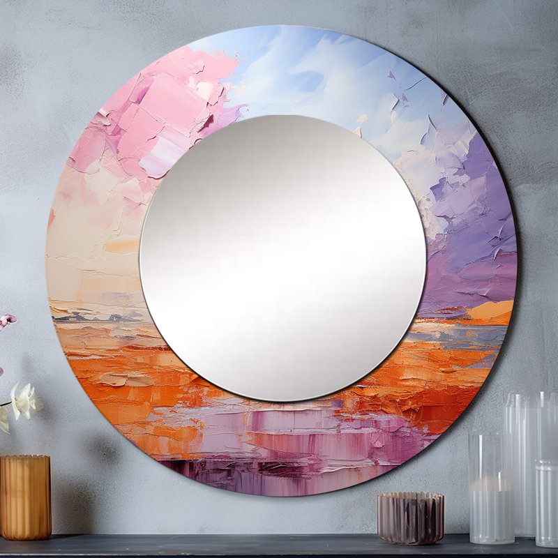 Blush Horizon II - miroir de paysages, miroir mural rond rose, impression d'art en métal, 36 po x 36 po