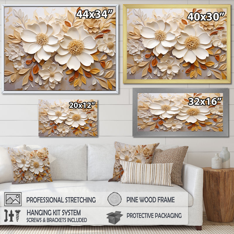Minimalisme, fleurs saisonnières en fleurs III sur toile, Cadre flottant noir, H 24 po x l 32 po x P 1 po