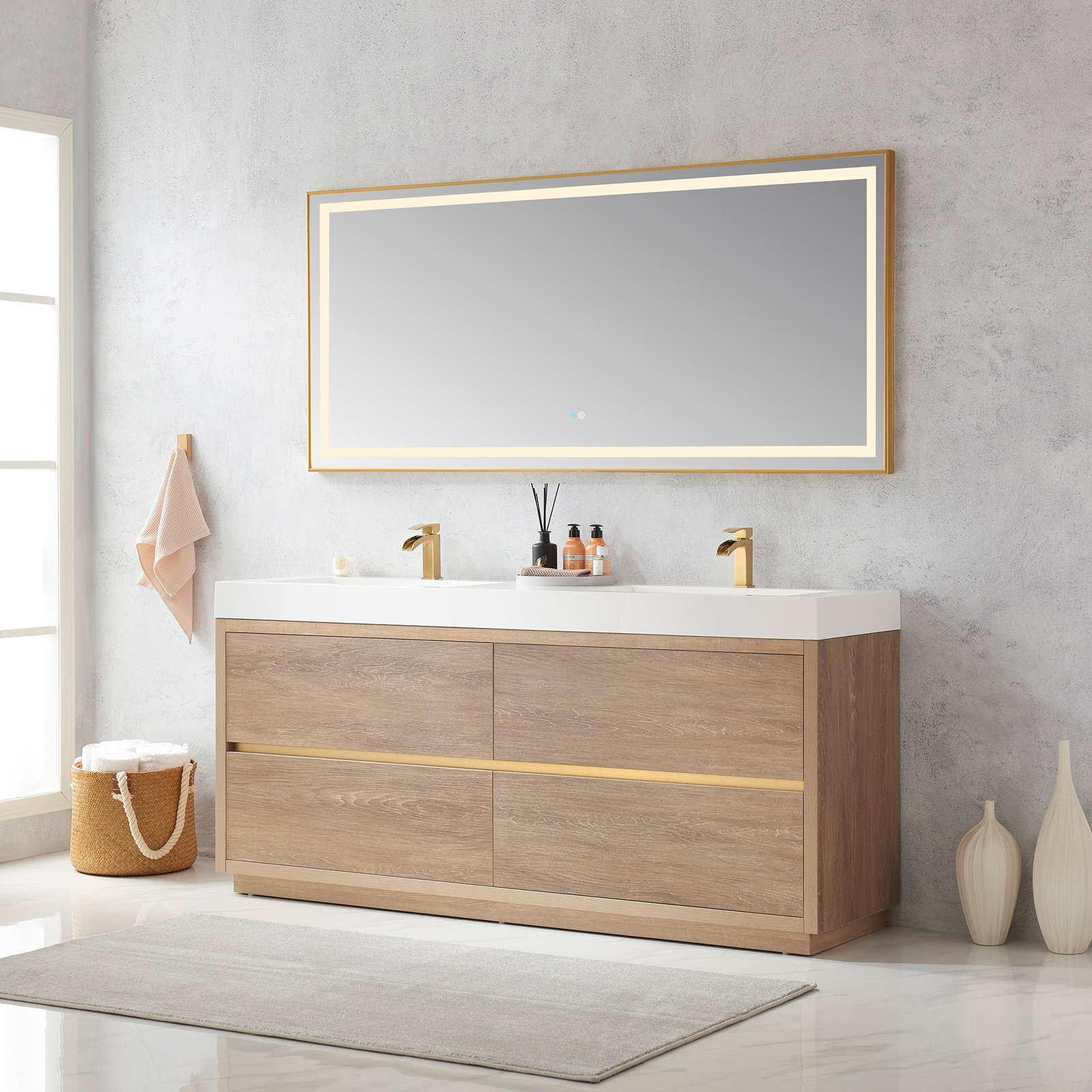Beira 71.7'' Double Bathroom Vanity, North American Oak, White