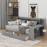 Wooden Twin Size Daybed With Storage Shelves, Multi-Functional Bed With Two Storage Drawers And Study Desk