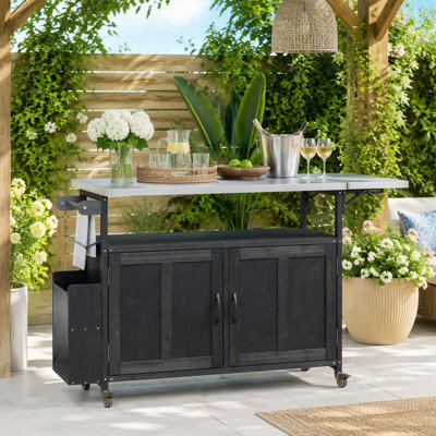 Foldable Outdoor Kitchen Island with Lockable Wheels and Storage